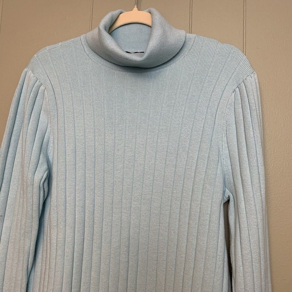 Talbots Ribbed Knit Turtleneck Classic Sweater Womens XL Blue Cotton Stretch NWT - Picture 2 of 8
